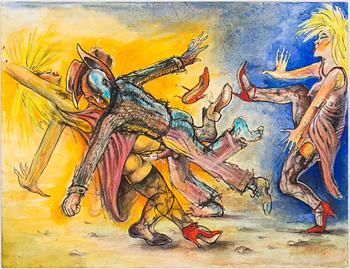 ULF RAHMBERG, mixed media on paper, signed with monogram and dated 1983 on verso.