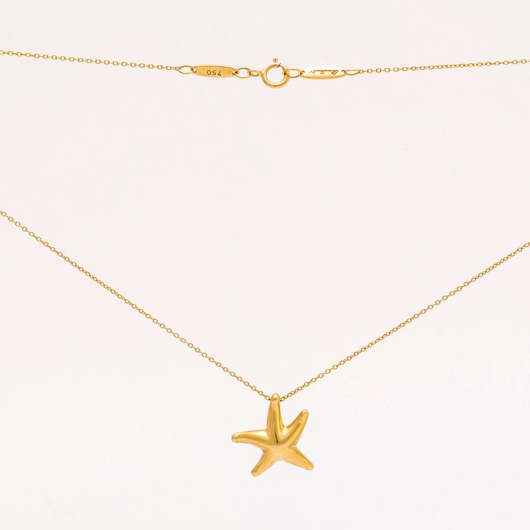 Tiffany & Co, necklace 18K gold, Elsa Peretti "Starfish" small approx 10 mm, original box, dustbag and shoppingbag.