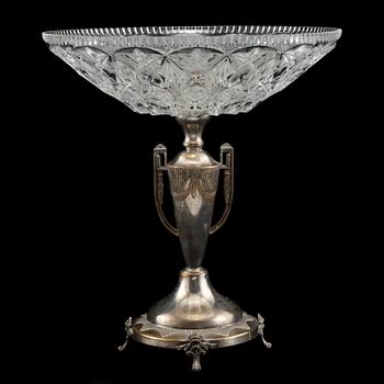 UPPSATSSKÅL, nysilver samt glas, omkring 1900-talets mitt.