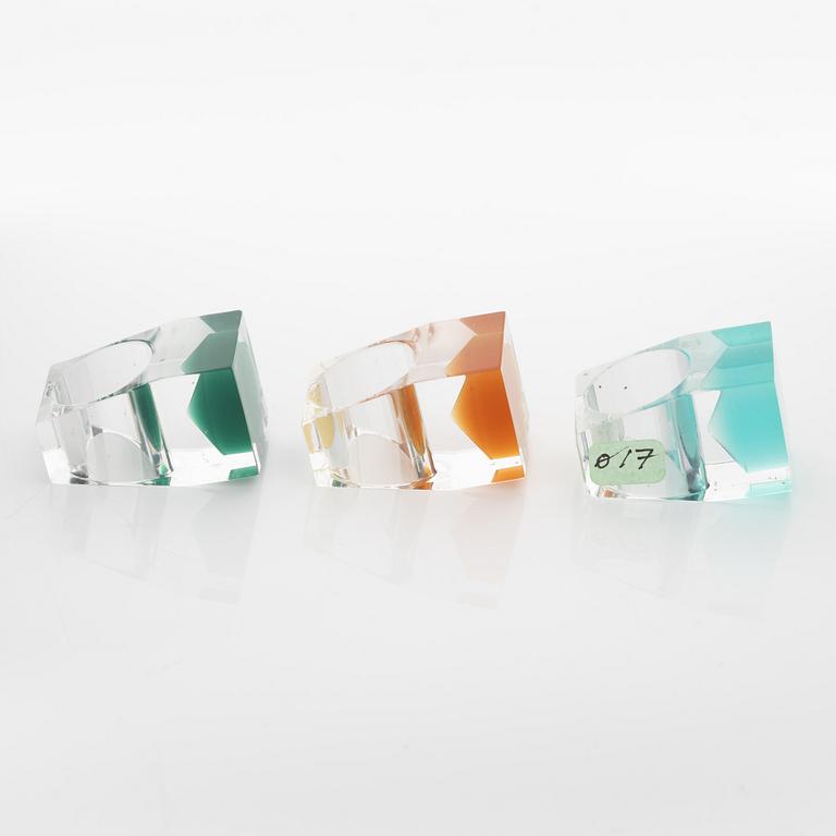 Siv Lagerström, three acrylic plastic rings, 1970s.