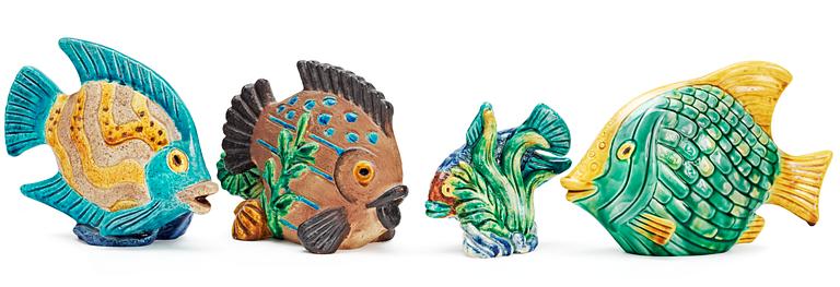 A set of four Gunnar Nylund stoneware figures of fishes, Rörstrand.