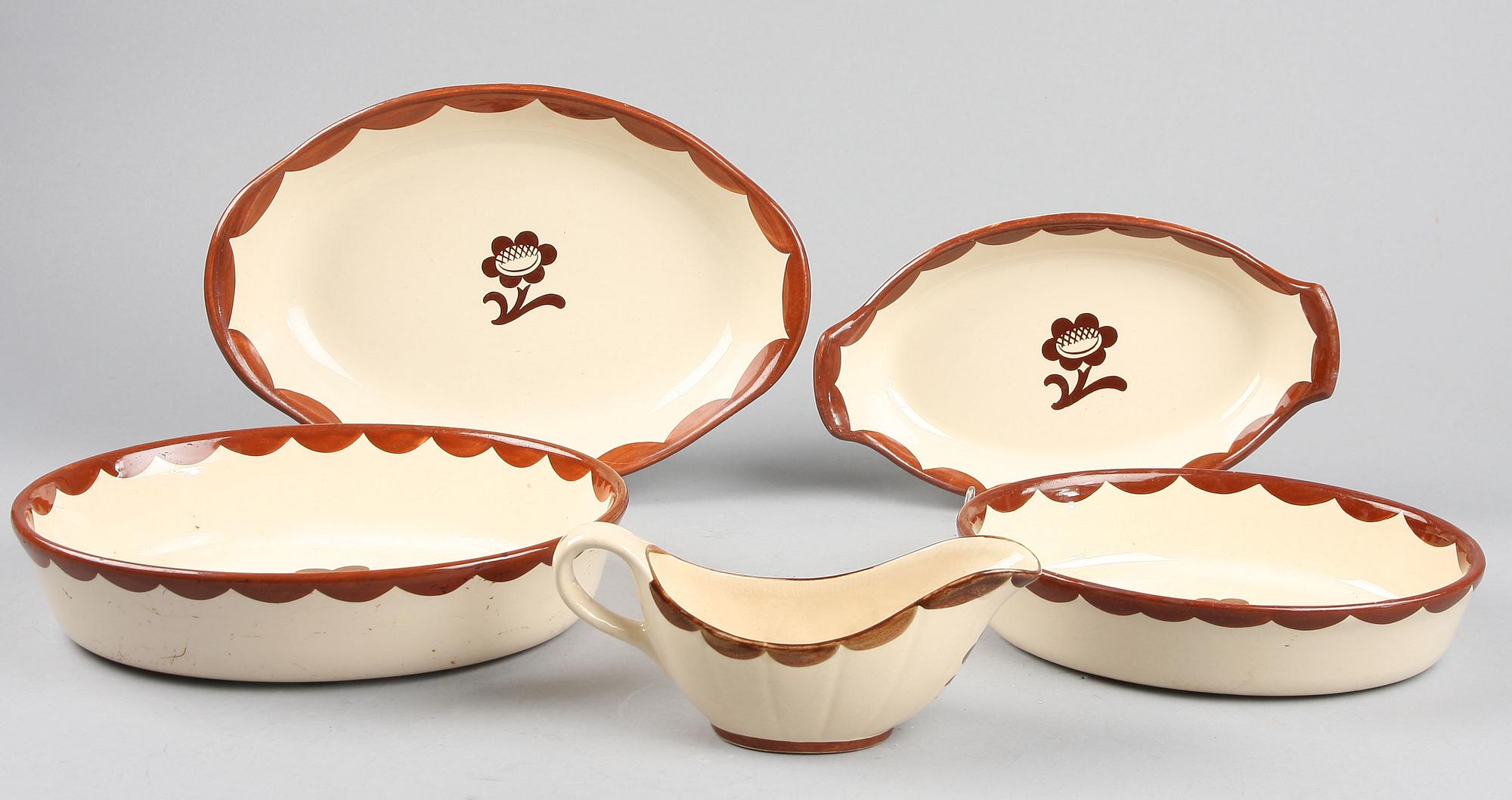 PARTI FLINTGODS, 5 delar, "Pyro", Wilhelm Kåge, Gustavsberg.