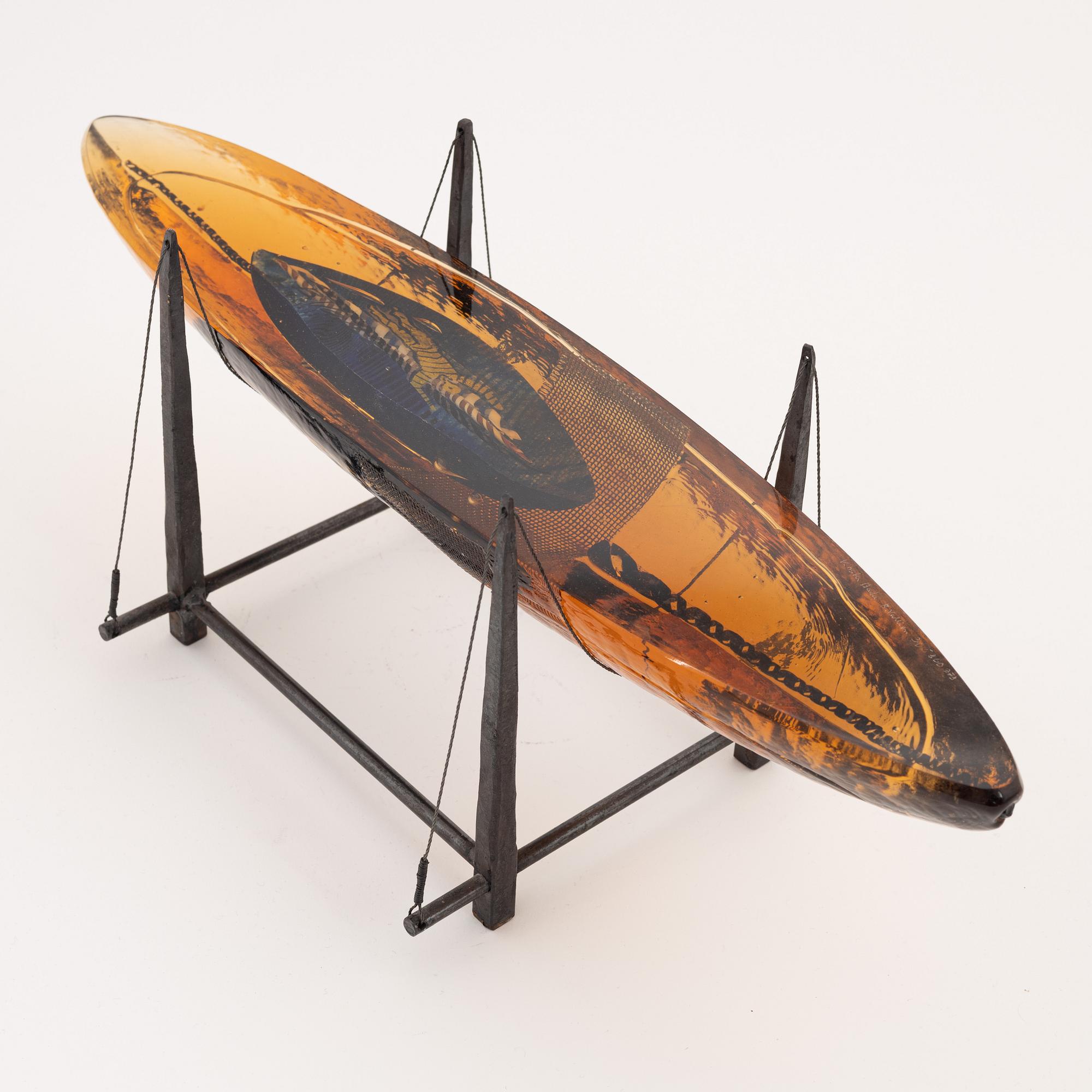 Bertil Vallien, a cast glass sculpture of a boat, Orrefors, Sweden.