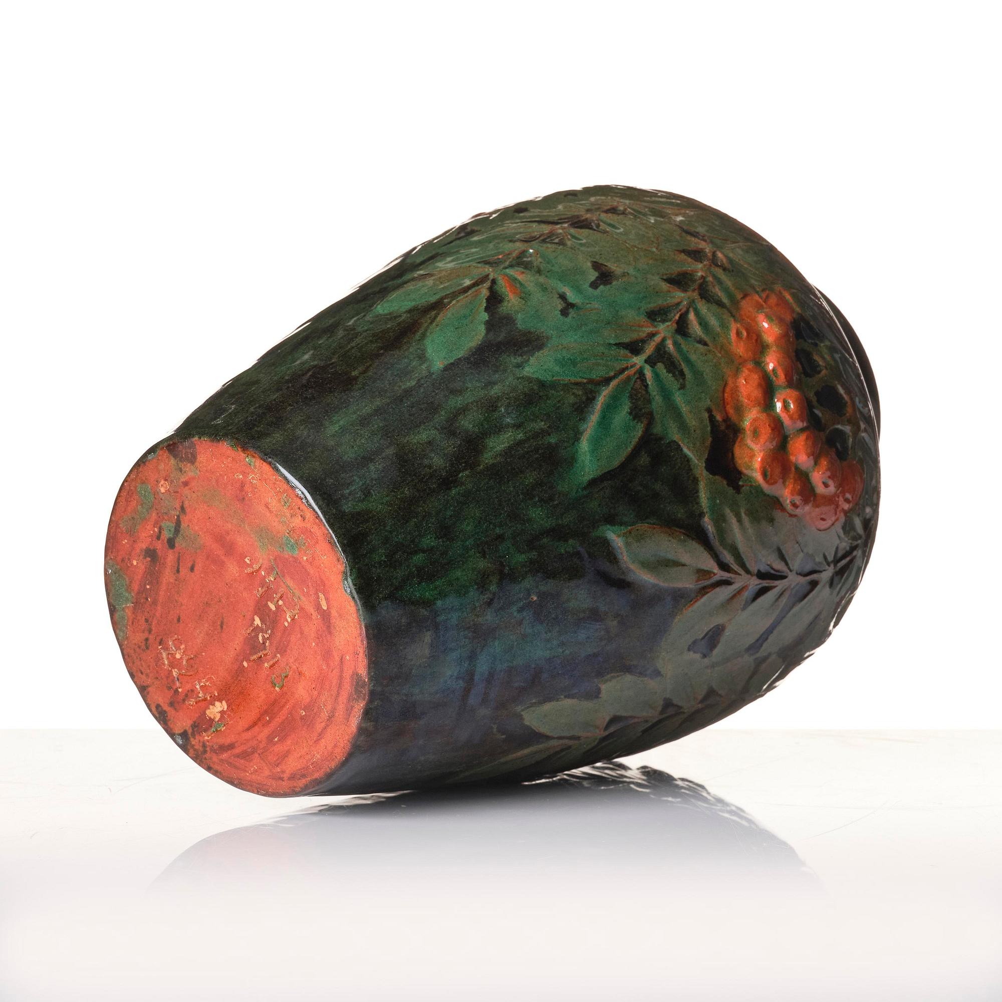 Hilma Persson-Hjelm, a glazed earthenware art nouveau vase, executed in her own studio, Arvika 1913. No 2241.
