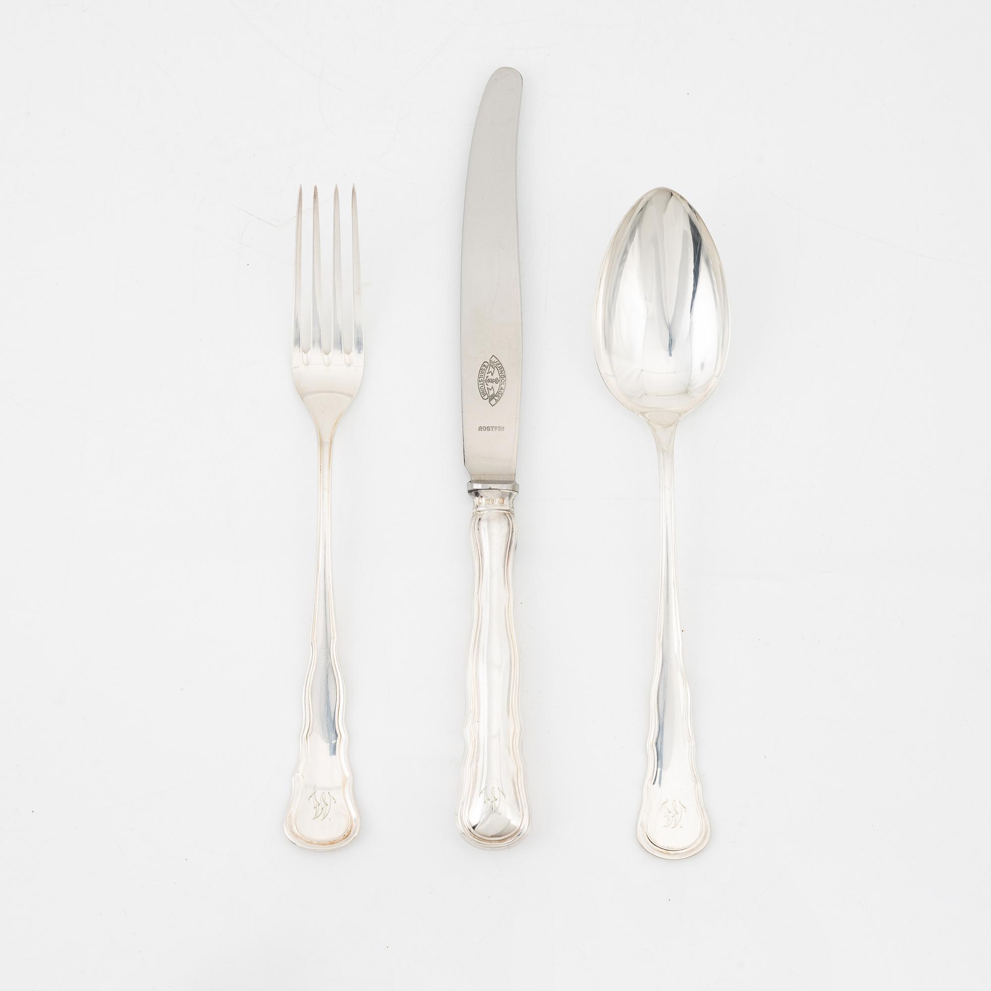 CG Hallberg, bestickservis, 18 delar, silver, Stockholm 1950-51.