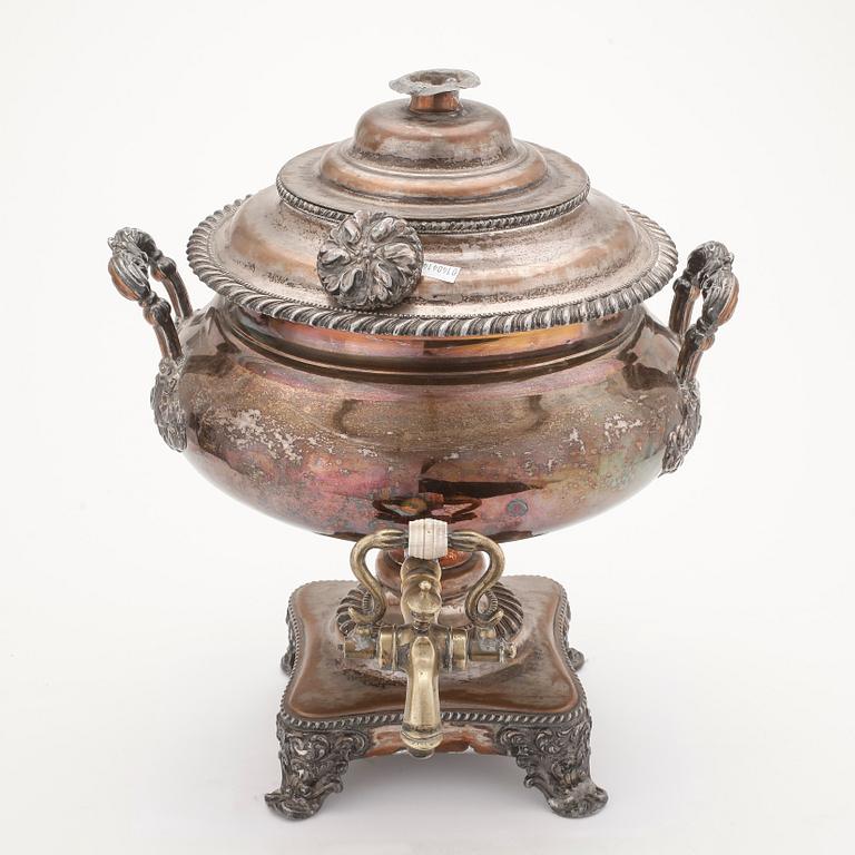 SAMOVAR, försilvrad koppar, sent 1800-tal.