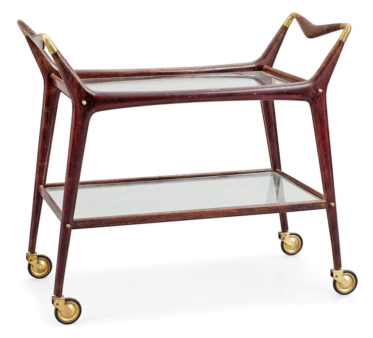 An Italian palisander and brass serving cart, 1950's.