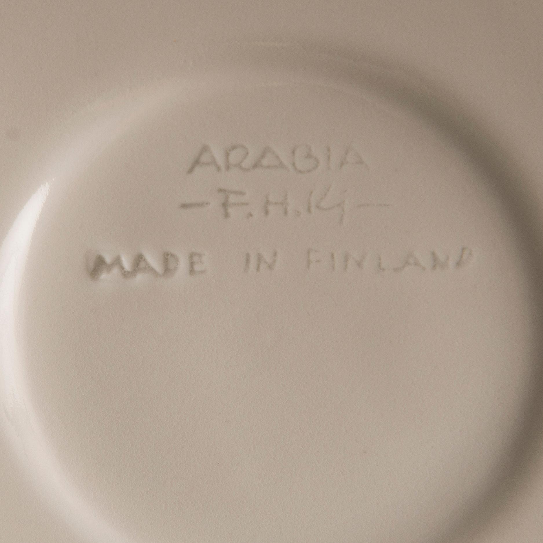 FRIEDL HOLZER-KJELLBERG, A porcelain bowl and set of six coffee cups with saucers, signed  Arabia F.H.Kj. Finland.