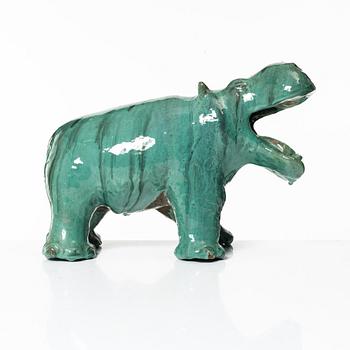 Allan Ebeling, skulptur, glaserad keramik, flodhäst, Torshälla 1932.