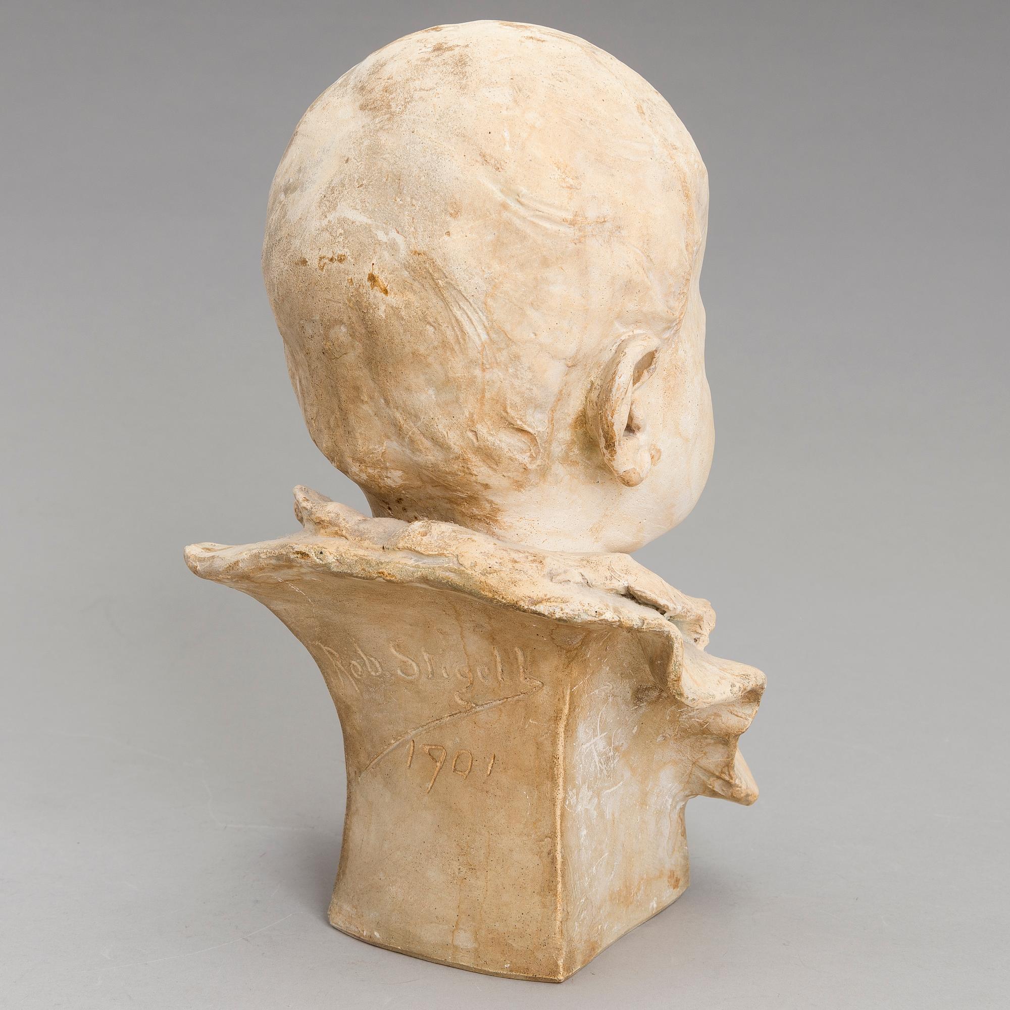 ROBERT STIGELL, gipsbyst, signerad och daterad 1901.