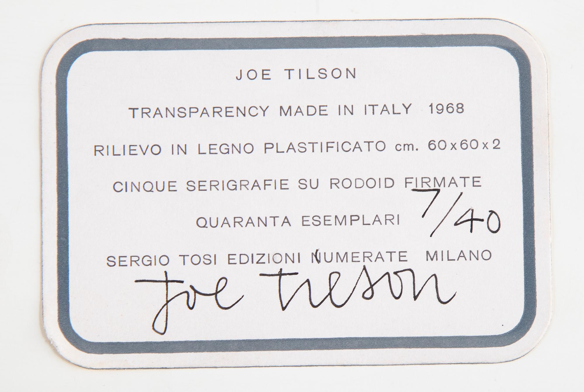 Joe Tilson, färgserigrafier och résin, 5 st, 1968, signerade 7/40.