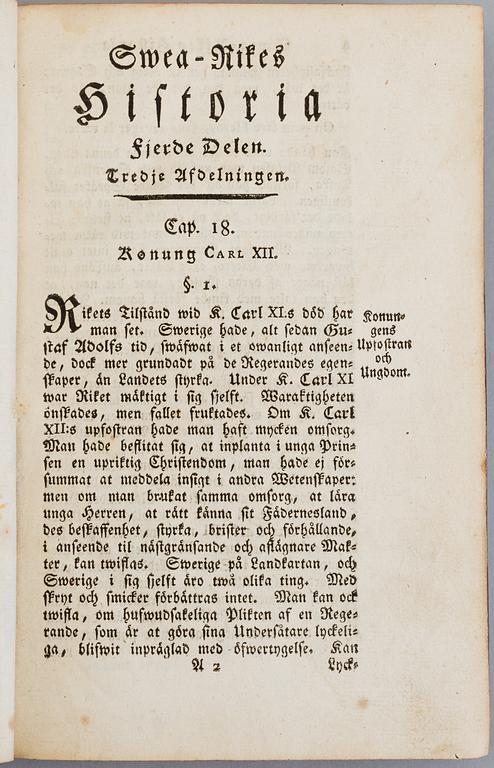 A BOOK ON SWEDISH HISTORY, 1779.