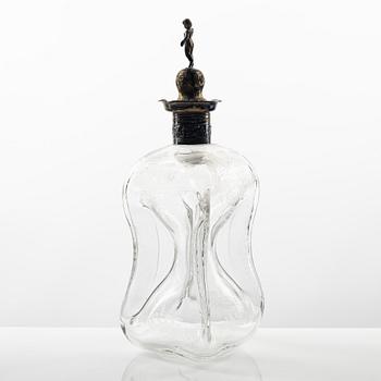 An etched glass and silver flask, later part of the 19th Century.