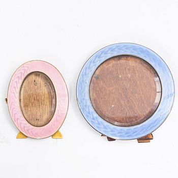 Two sterling Silver Guilloche Enamel frames, marks of David Andersen, Oslo Norway early 20th century.