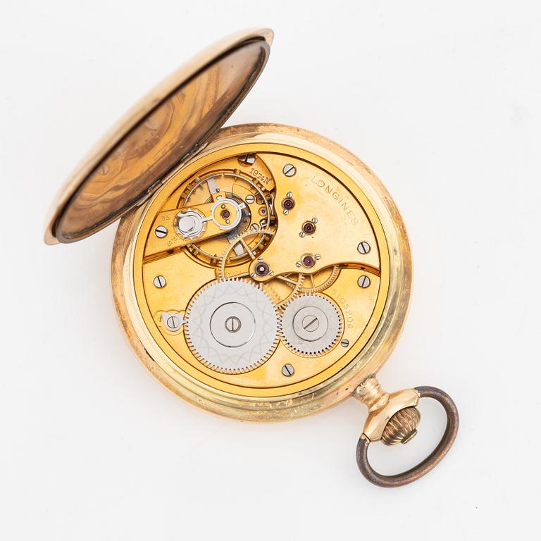 Longines, pocket watch, hunter, 14K gold, 51,5 mm.