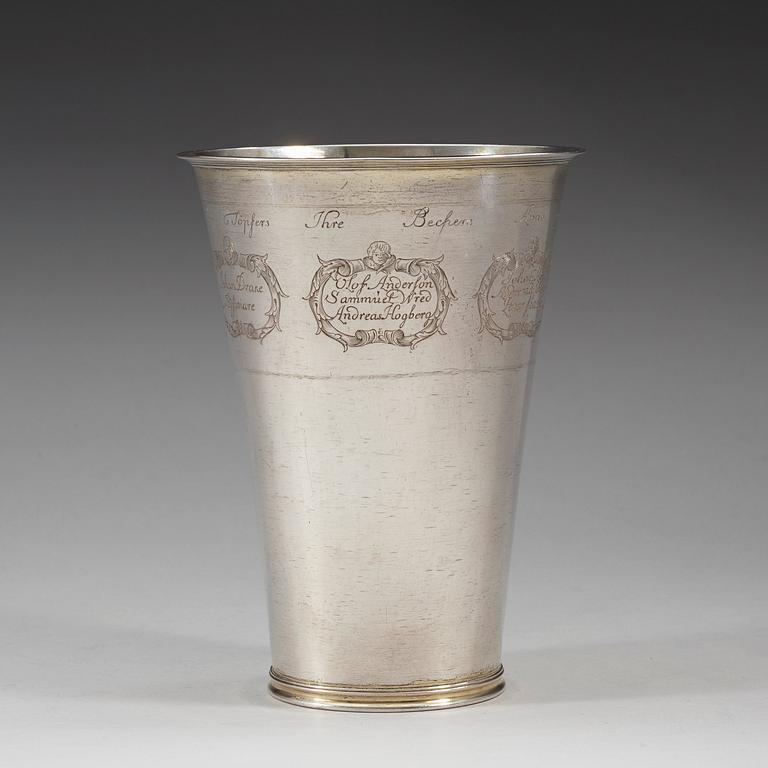 A Swedish early 18th century guild-beaker, marks of Henning Petri, Nyköping 1702.