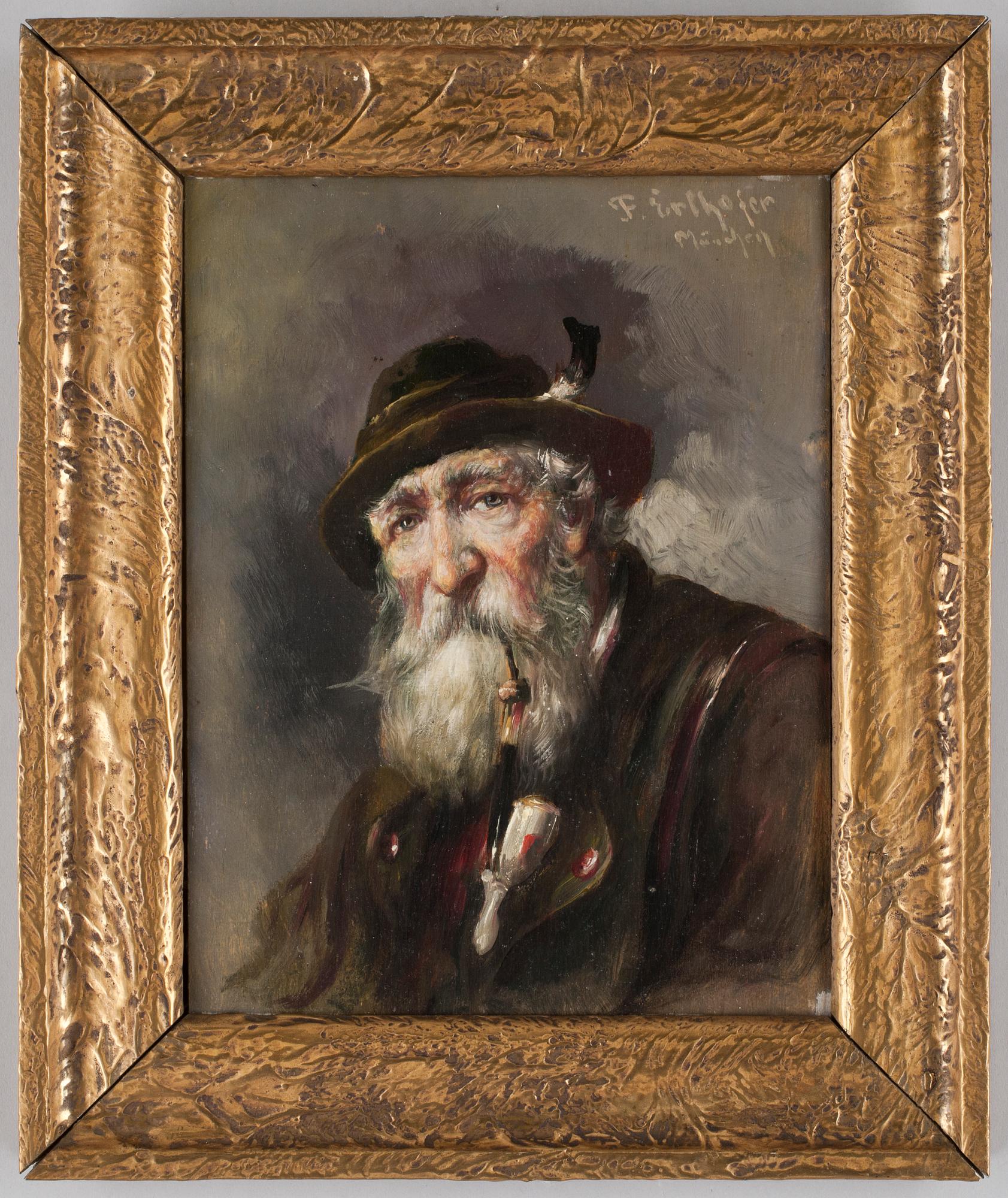 F ERLHOFER, olja på pannå, sign, München. 18/1900-tal.