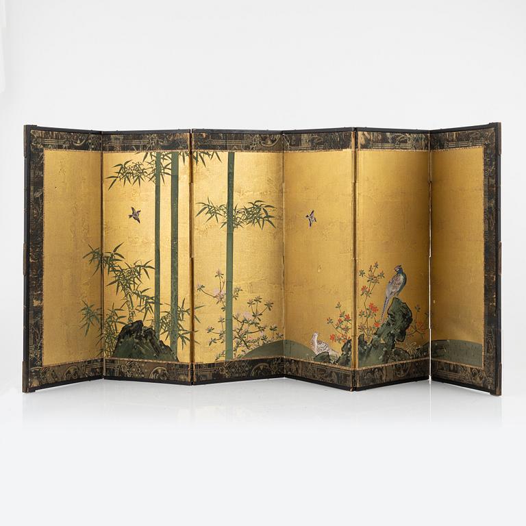 A Japanese six fold table screen, early 20th Century.