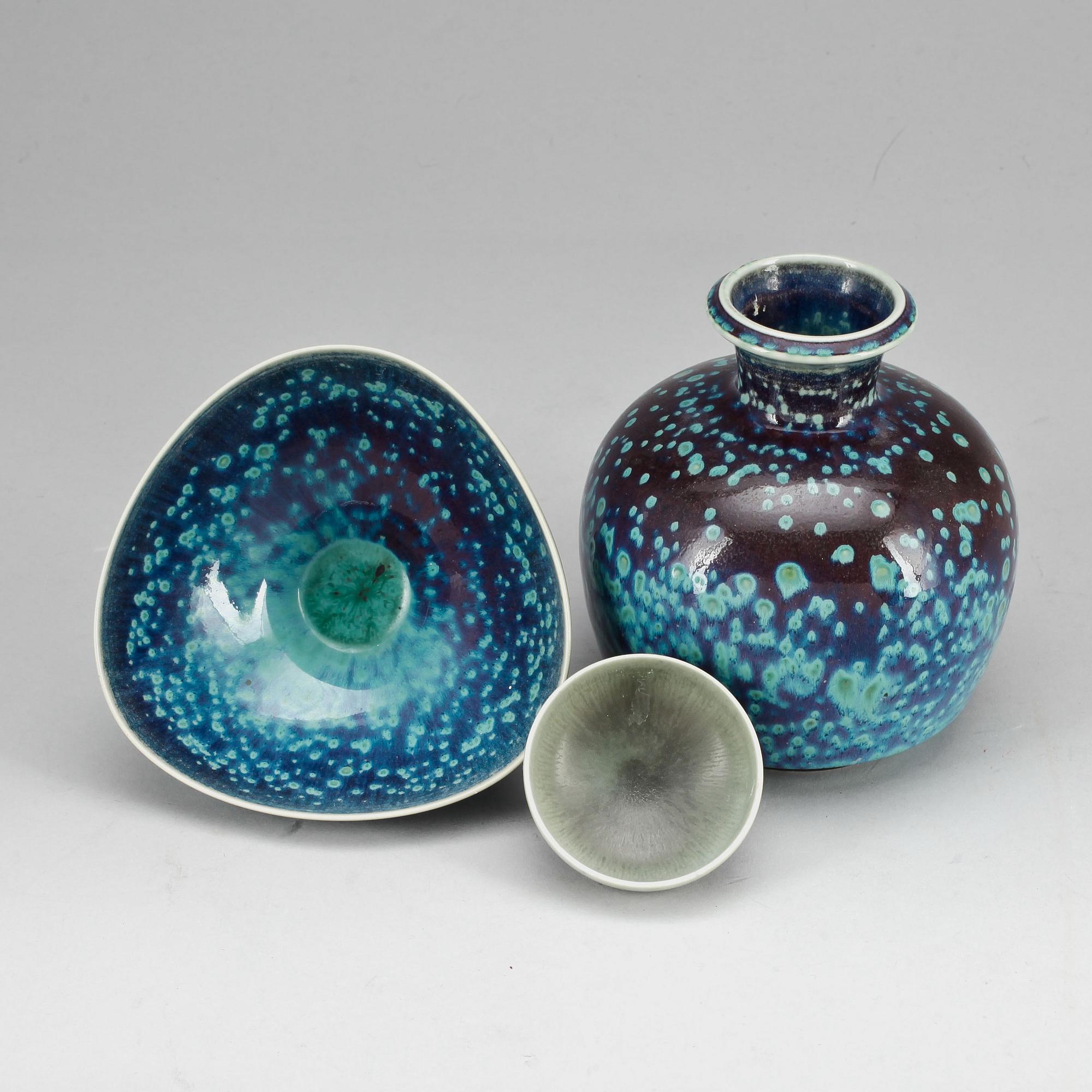 PARTI STENGODS, 3 st, Bernt Friberg, Gustavsberg, signerad.