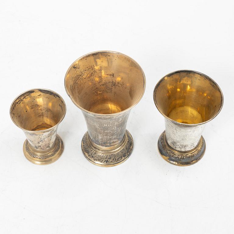 Bägare, 9 st, silver, KG Markströms, Uppsala 1905-1918.