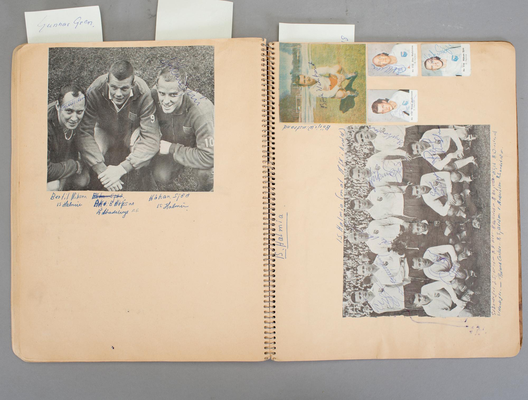 SAMLING FOTBOLLSAUTOGRAFER, bla Ryska landslaget -64, Benfica, Nacka Skoglund, Prawitz Öberg, 1960-70-tal.