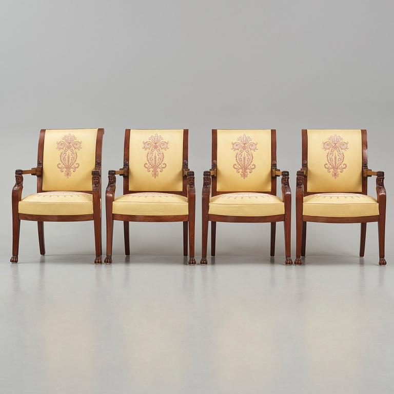 A set of four mahogany fauteuils in the manner of Jacob-Desmalter, Paris, early 19th century.