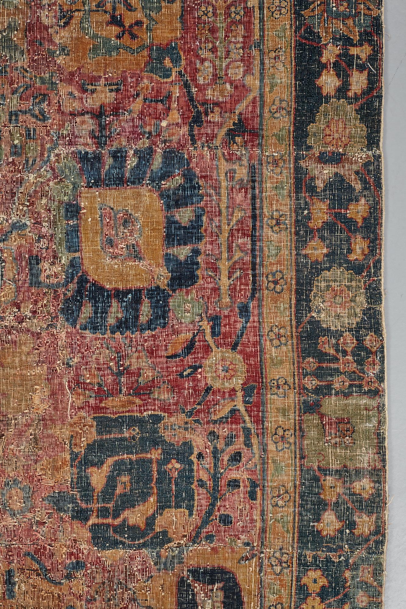 MATTFRAGMENT, antik Kirman Vas-matta, 1700-talets början, ca 193,5 x 103,5 cm.