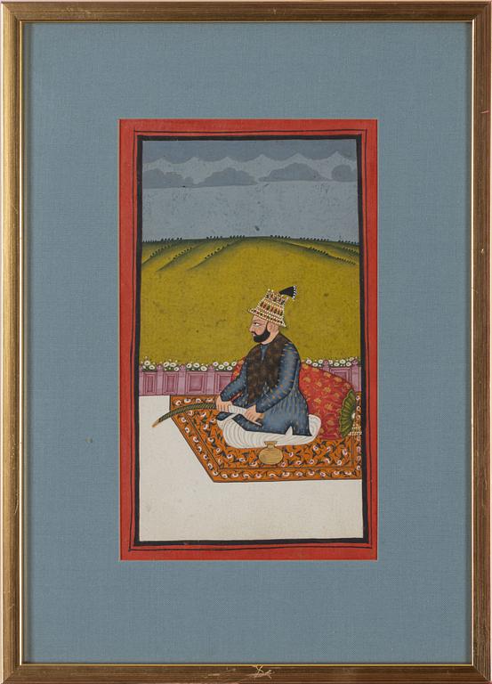 An early 19th century gouache portrait of Nadir Shah, Birkane, Mogul India.