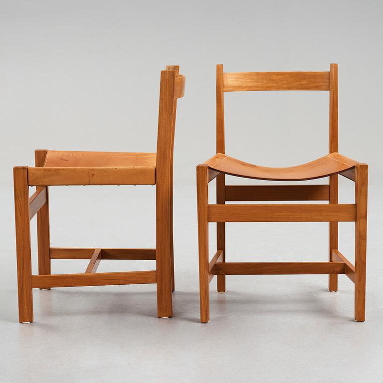 John Kandell, a set of 4 teak and natural leather chairs, probably executed by cabinetmaker Torsten Schollin, Sweden 1955.