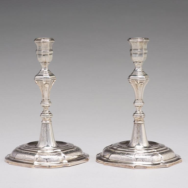 A pair of Swedish 18th century silver candlesticks, mark of Lorens Stabeus, Stockholm 1760.