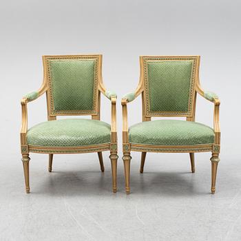 A pair of gustavian armchairs, late 18th century.