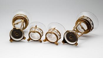 SKÅLAR, 4 st, förgylld metall och glas, Louis Seizestil, omkring år 1900.