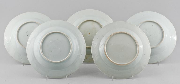 TALLRIKAR, 5 st, porslin, Kina, 1700/1800-tal.