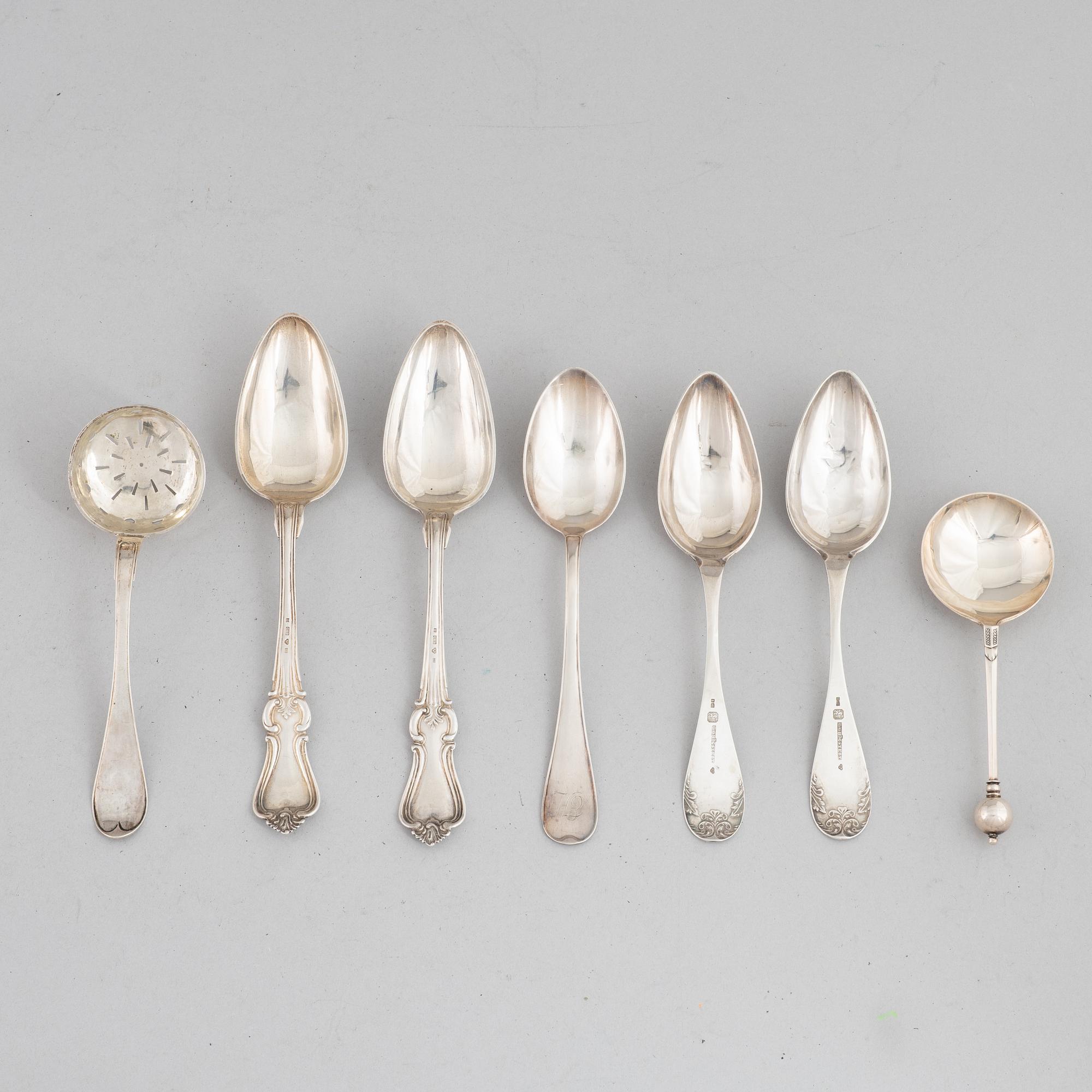 Skedar, 7 st, silver, bl a Gustaf Hagström, Stockholm 1803.