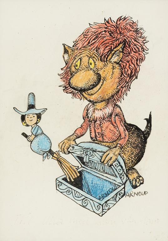 Hans Arnold, tusch och akryl, signerad.