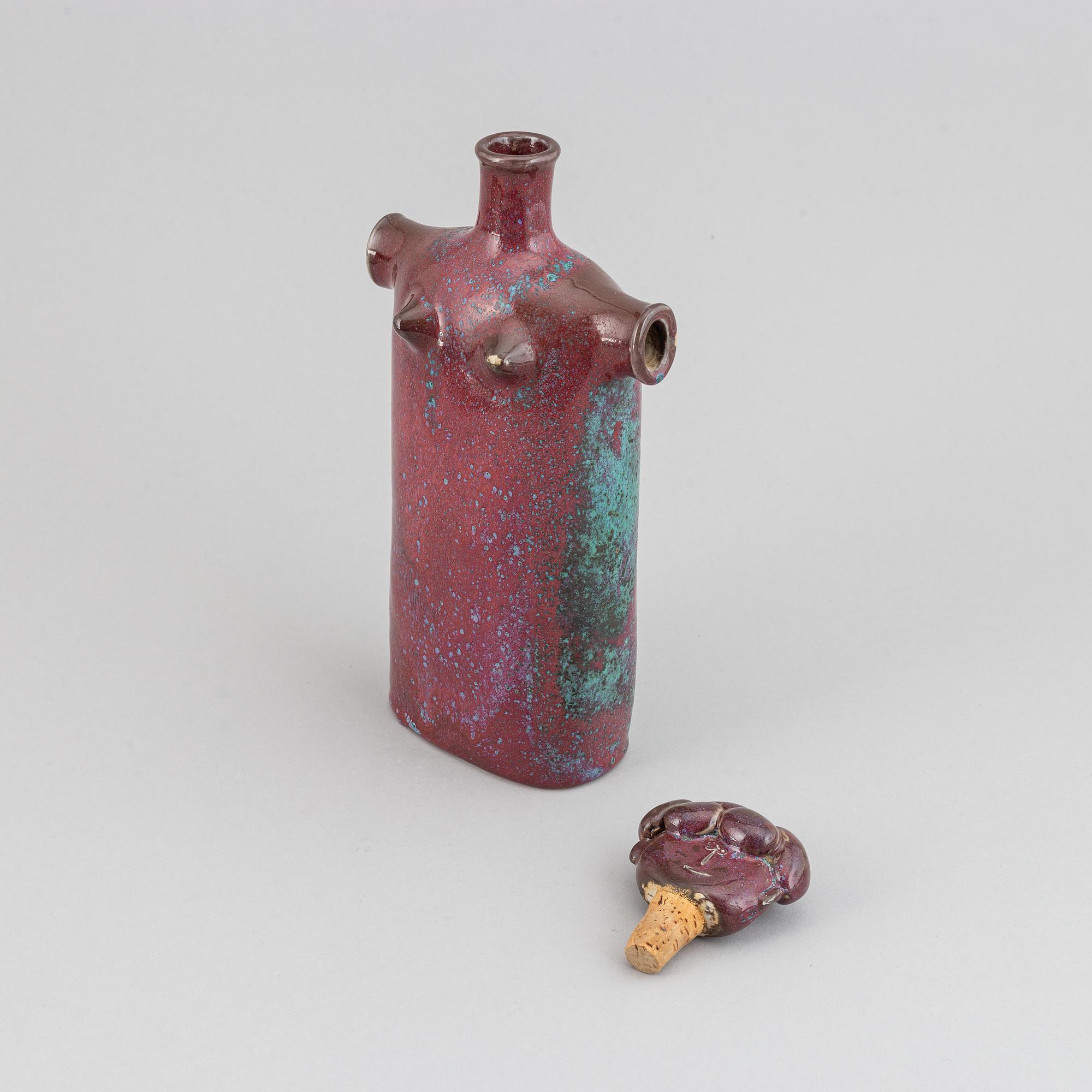 Stig Lindberg, a parian figurine and a stoneware flask with cover, Gustavsberg.