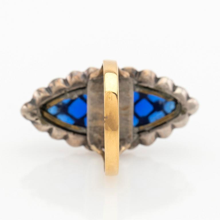 Ring, 18K gold with enamel and white stones, 1880.