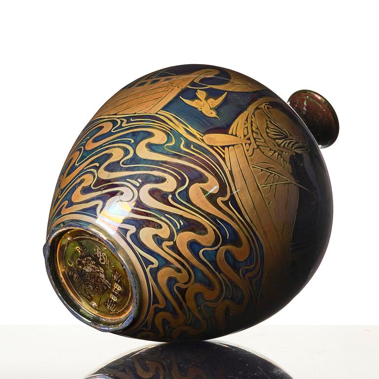 Walter Crane, & William Salter Mycock, a lustreware "Sea Maiden" vase, Pilkington Royal Lancastrian, England, 1910s.