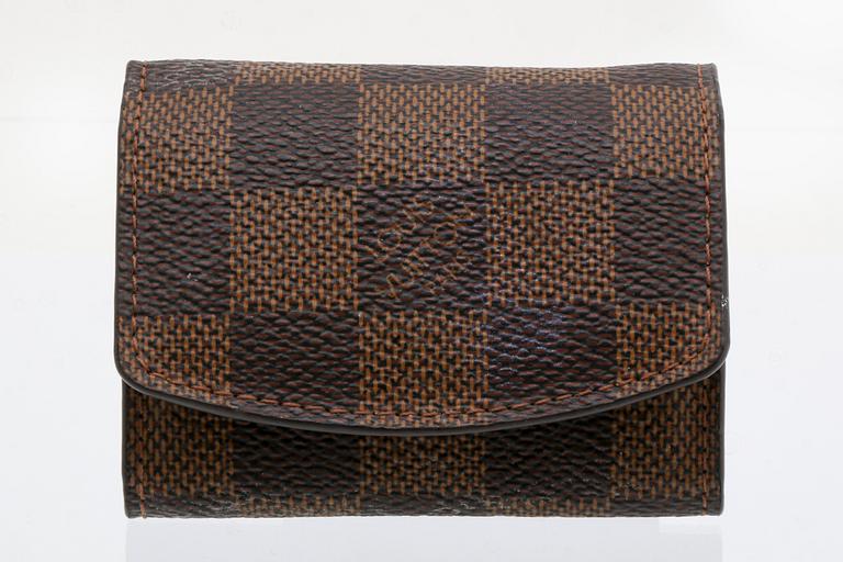 Louis Vuitton, silver, cufflinks, case Damier ebene canvas.