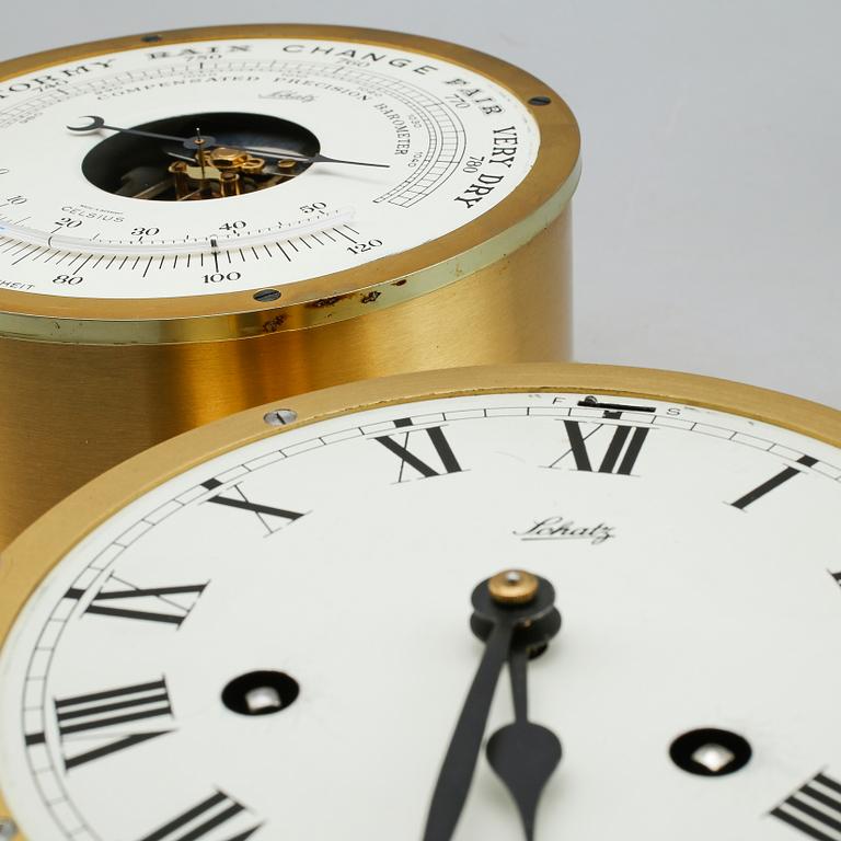 BAROMETER OCH SKEPPSKLOCKA, mässing, Schatz, 1900-tal.