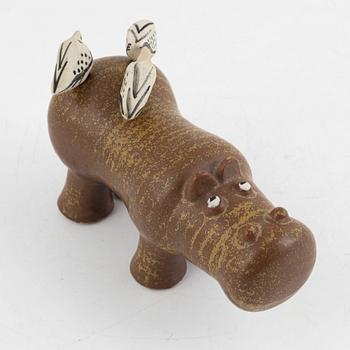 Lisa Larson, a 'Flodhäst med fåglar' (Hippo with Birds) figurine, Gustavsberg, 1966-70.