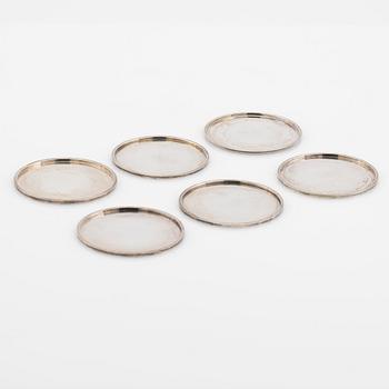 Wiwen Nilsson, glass coasters, 6 pcs., silver, Lund, 1958-63.