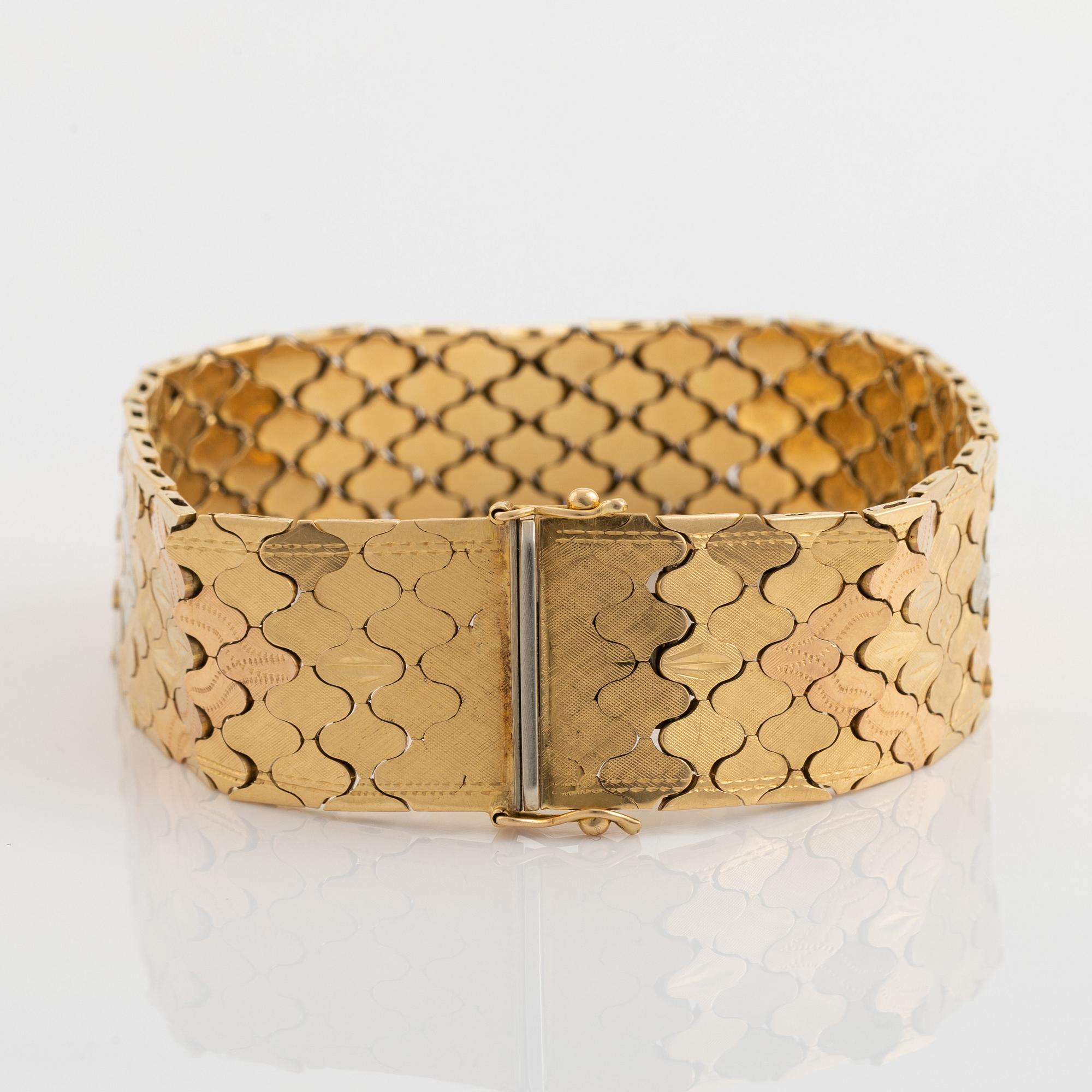 18K three colour gold bracelet, Vicenza, Italy.