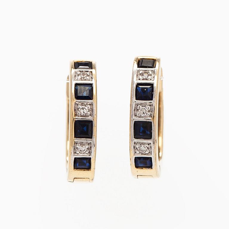 Korvakorut, 8/8-hiotut timantit, neliöhiotut safiirit, 14K kultaa.