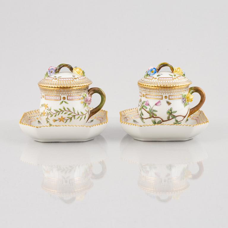 Royal Copenhagen, a pair of 'Flora Danica' porcelain custard cups, Denmark, 1969-73.