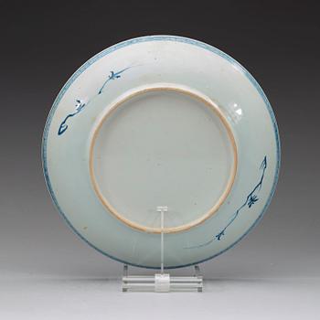 A large blue and white dish, Qing dynasty Qianlong (1736-95).