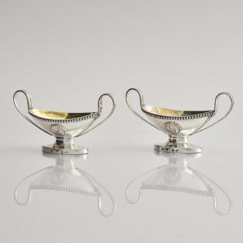 A Swedish pair of 18th century parcel-gilt silver salt-cellars, marks of Petter Eneroth, Stockholm 1785.