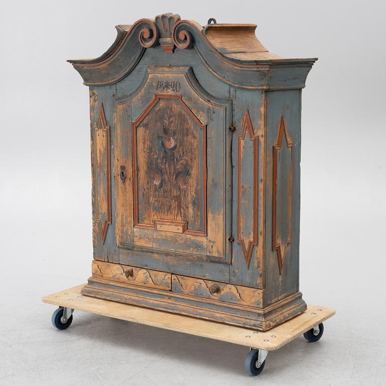 Hanging cupboard, folk art, Alfta, Hälsingland, marked 1820.