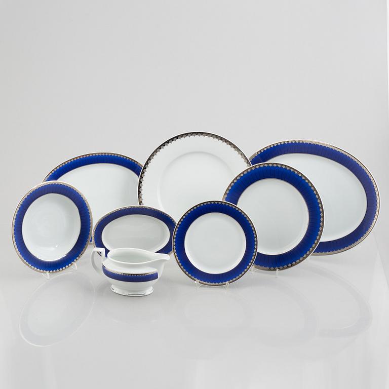 Sigvard Bernadotte, service, 52 pieces of porcelain, "Marianne Royal Blue" Christineholm/Fyrklövern, Millennium series 2000.