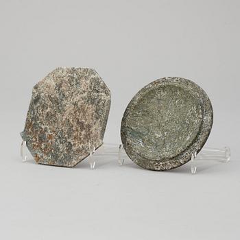 Two Swedish 19th century green marble butter boxes.